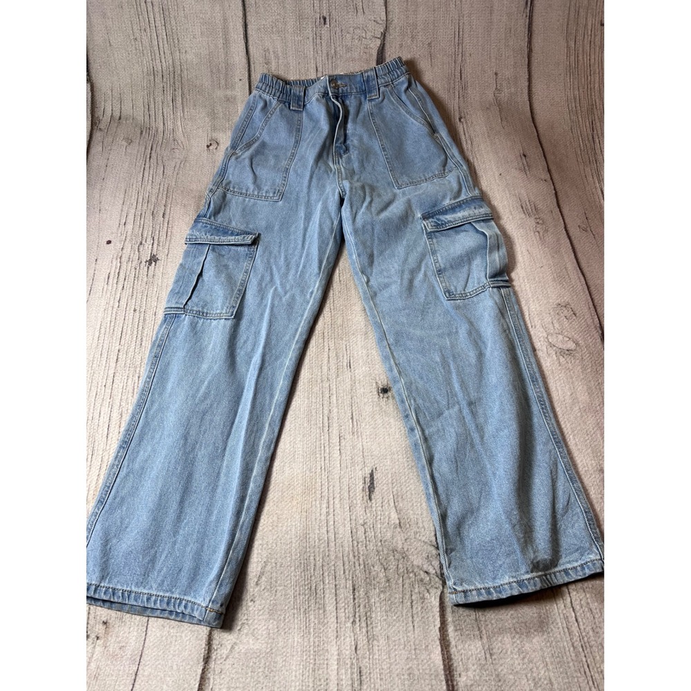 Wax Jean Cargo Pants Women Medium Light Wash Blue Y2K Utility Streetwear